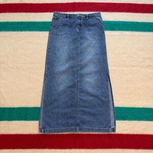 Unionbay Y2K Denim Maxi Skirt Medium Wash Side Slit Cotton Size 5